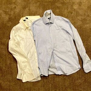 2 Hugo Boss Dress Shirts  16.5 36/37 1 White/1 lt. Blue